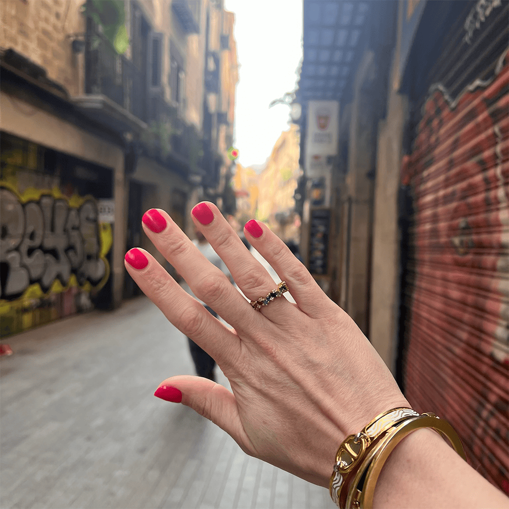 A photo of a freshly manicured hand in Europe